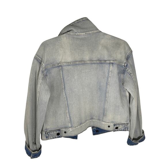 Athleta Women's Front Button Up Acid Wash Oversized Denim Trucker Jacket Small - Picture 4 of 5